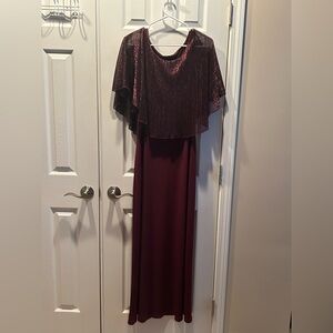 Connected Apparel Burgundy Dress with Cape Overlay